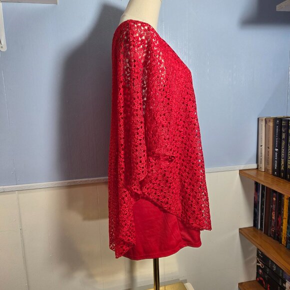 Jade Mood 3X Vibrant Red Tank Top Crocheted Overlay Poncho Shawl - Picture 4 of 10